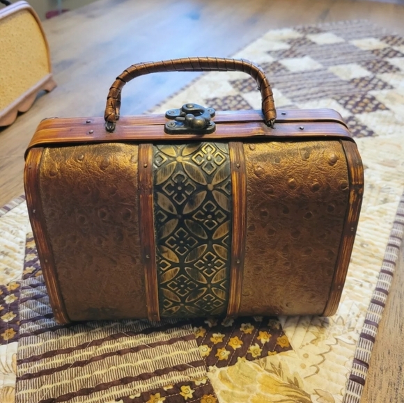 Wood, Bamboo,Metal Purses/Boxes/Decorative/Vintage, Lot of 4 - Picture 2 of 12